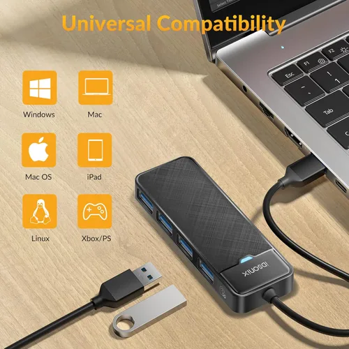 Vista 5 de iDsonix - Hub USB 3.0 de 4 puertos, divisor USB de 5 Gbps para laptop, expansor de puerto USB múltiple para MacBook, Windows/Mac OS, Linux, unidad
