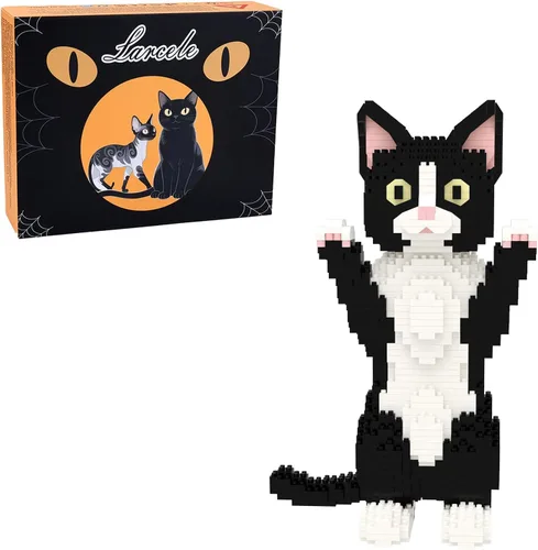 Vista 23 de Larcele Conjunto de animales de bloques de construcción micro para gatos, mini ladrillos de juguete de construcción 3D, 1191 piezas KLJM-05