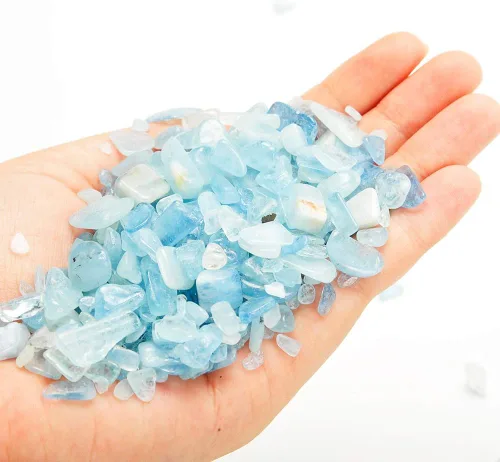 Vista 2 de PowerTRC Piedras preciosas de cristal, rocas decorativas para jarrón, chips de cristal de aguamarina pulida, piedras curativas a granel, tanque