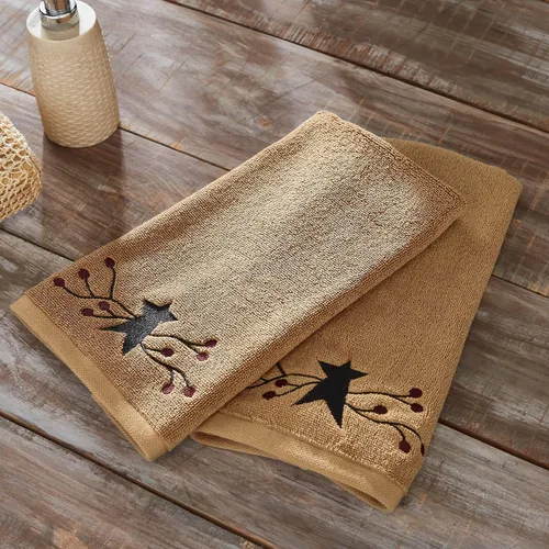 VHC Brands Juego de 2 toallas de mano de algodón bordadas para baño, cocina, pip Vinestar Collection Rectángulo 16x26 Primitive Star Natural