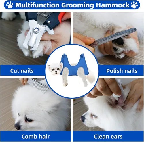 Vista 2 de Nepfaivy Hamaca de aseo para perros para recortar uñas hamaca de aseo para mascotas correa para cortar uñas arnés colgante para perro para cortar