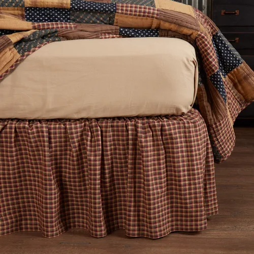 Vista 5 de VHC Brands Americana Primitive - Falda de cama roja con parche patriótico, tamaño Queen