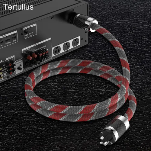 Vista 2 de Tertullus Audiophile - Cable de alimentación HiFi 5N OFC AC principal cable de alimentación de EE. UU. con enchufe de fibra de carbono IEC320-C15