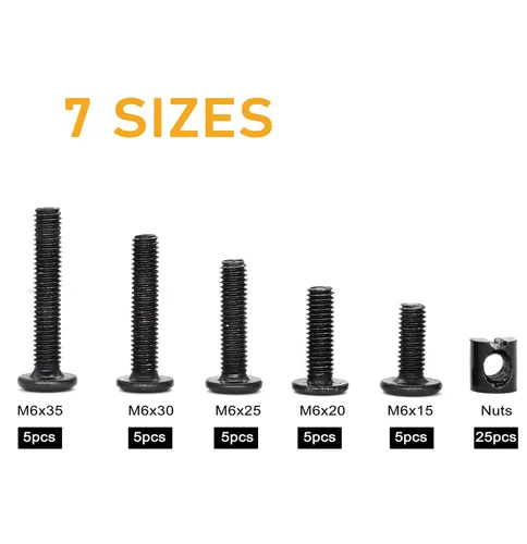 Vista 4 de binifiMux Juego de 10 tuercas hexagonales M6 x 0.394 in, tornillos negros M6x15mm, para muebles, camas y armarios