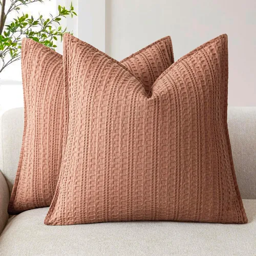 Vista 15 de Foindtower Juego de 2 fundas de almohada decorativas de algodón con tejido de gofre, fundas de cojín europeas para cama, sofá, dormitorio, sala