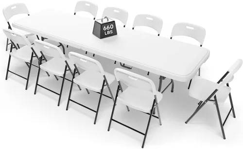 Vista 10 de Juego de mesa plegable de 4 pies con 4 sillas plegables, mesa resistente de 400 libras y sillas de 330 libras, paquete de muebles plegables