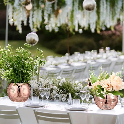 Vista 6 de 6 piezas de jarrón de cristal con forma de bola de disco, para decoración de bodas, centros de mesa, dormitorio, cocina, oficina, cumpleaños