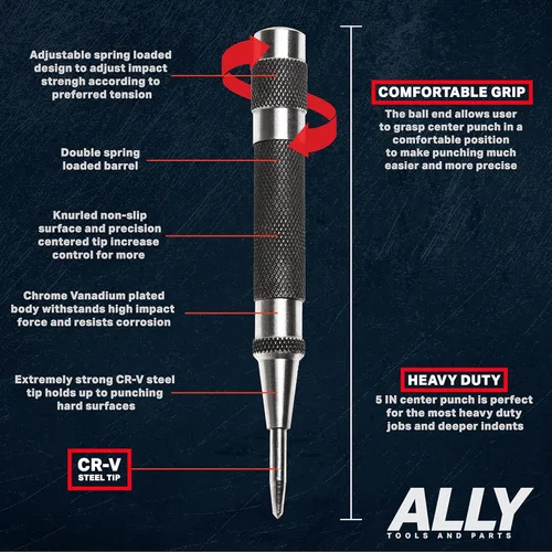 Vista 2 de ALLY Tools - Perforadora central automática resistente con acero endurecido, 2 unidades de punzón central automático de alta calidad