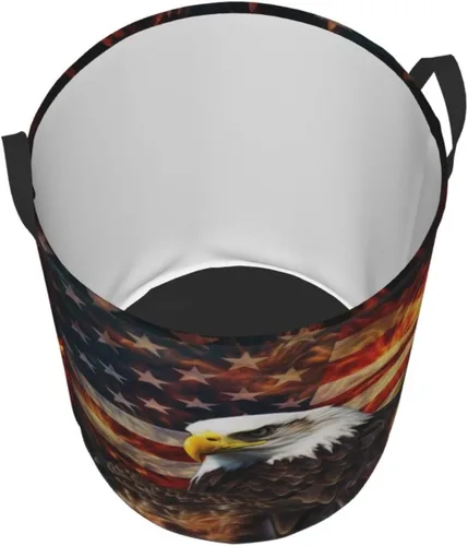 Vista 3 de American Flag Fire Eagle print Circular Hamper Waterproof Storage Bin Organizer Basket Laundry Hamper With Handles For Clothes Toys Small