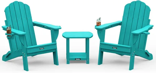 Vista 21 de Silla Adirondack plegable, silla Adirondack de HDPE con 2 soportes para tazas, sillas para fogatas al aire libre de fácil montaje para patio
