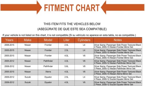 Vista 3 de Espejos laterales Power Left Driver y Pasajero Derecho Par para Pathfinder Xterra Frontier Equator