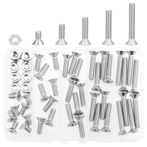 Vista 8 de Kit surtido de 50 tornillos Phillips de cabeza avellanada de 1/4-20 x 1/2 pulgadas, 3/4 pulgadas, 1-1/4 pulgadas, rosca gruesa, totalmente roscada a