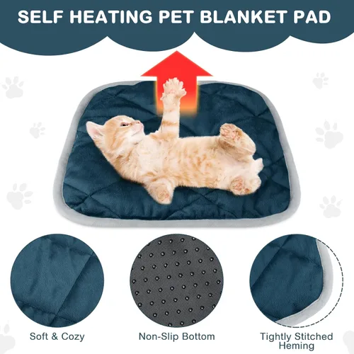Vista 4 de Paquete de 4 Almohadillas Autocalentables para Gatos, Alfombrilla Autocalentable para Perros que Refleja el Calor Corporal, Almohadilla Térmica Negro