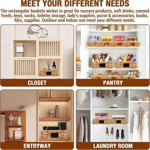 Vista 7 de Cestas de mimbre, cesta de ratán, cesta rectangular, cesta pequeña con asa, cestas de mimbre para almacenamiento, cestas de almacenamiento