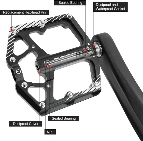 Vista 3 de Bike Pedal Aluminum Alloy 9/16" Bike Pedal MTB Wide Platform Flat Non-Slip Bicycle Pedals with 3 Bearings for Mountain Bikes, Road, BMX