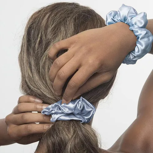 Vista 5 de Suncdelv Seda, coleteros 100% seda para el cabello, lazos para el cabello de 22 momme para antiarrugas y roturas, accesorios naturales para el Azul