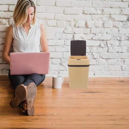 Vista 3 de Cubo de basura automático sin contacto inteligente con modos, contenedor de basura de plástico a pilas para cocina, oficina, baño, sensor sin