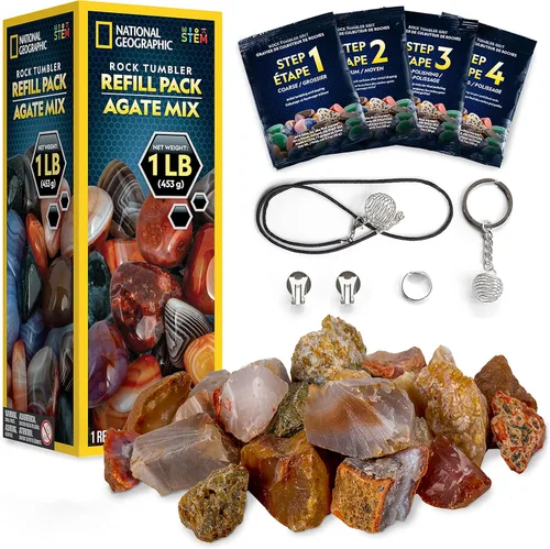 Kit de Recambio para Vaso de Roca de National Geographic - Mezcla de 1 Libra de Rocas de Ágata Rugosa Genuina para Voltear - Suministros para Vaso