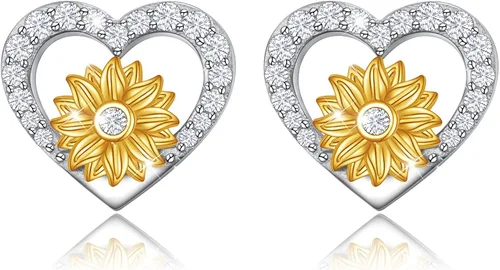 HOOHWE Aretes de girasol para mujer de plata de ley 925 con texto en inglés You are My Sunshine con forma de corazón y girasol aretes de margarita