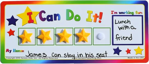 Vista 4 de Kenson Kids Tablero de fichas "I Can Do It!". Tabla de recompensas magnética colorida con estrellas de refuerzo positivo y caja