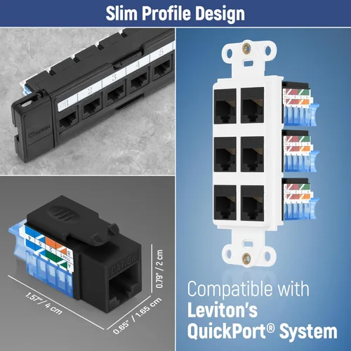 Vista 7 de Everest - Paquete de 10 conectores Keystone RJ45 Cat5e en ángulo de 45°, color negro, conectores RJ45 hembra de perfil delgado, conector Keystone