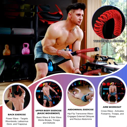 Vista 2 de Cuerdas de batalla sin cuerda mejoradas para gimnasio en casa, cuatro cables de entrenamiento ajustables de 1.7 a 2.8 libras, cables