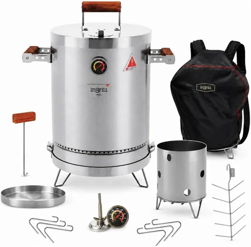 Mini parrilla vertical de acero inoxidable de 6 libras, barbacoa de carbón 3 en 1 para ahumar, asar a la parrilla y hornear, diseño de bajo humo con