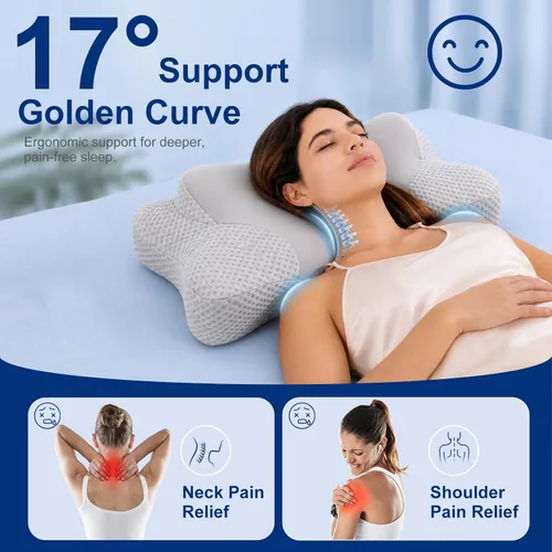 Vista 2 de Ergonomic Cervical Neck Pillow for Sleeping, 2 IN 1 Curved Side Pillow Contour Memory Foam Pillow for Neck Pain Relief, Cooling Orthopedic Pillow