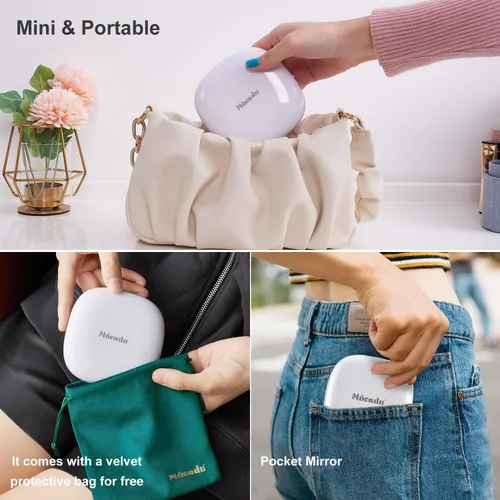 Vista 7 de Mocado Espejo de maquillaje compacto LED con aumento para viajes - 4 pulgadas 1X/10X de aumento, pequeño de bolsillo, doble cara, regulable, USB