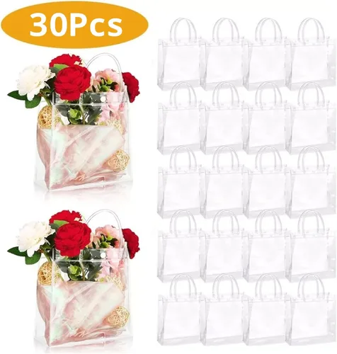 Vista 9 de 30 bolsas de regalo de PVC transparente con asas, bolsas de regalo transparentes de plástico reutilizables, bolsas de regalo para Navidad, boda