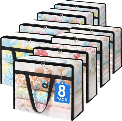 Vista 8 de TasticTotes Paquete de 4 bolsas de almacenamiento transparentes para edredón, ropa y ropa de cama, almacenamiento de mantas de plástico