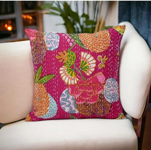 Vista 20 de Funda decorativa chic bohemia hippie para sofá, funda de almohada hecha a mano con frutas Kantha, de algodón, fundas de almohada bohemias