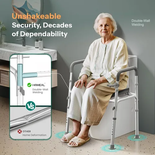 Vista 4 de HOMEAL Elevador de asiento de inodoro elevado con asas para personas mayores, 450 libras, silla cómoda 3 en 1 para discapacitados y pacientes