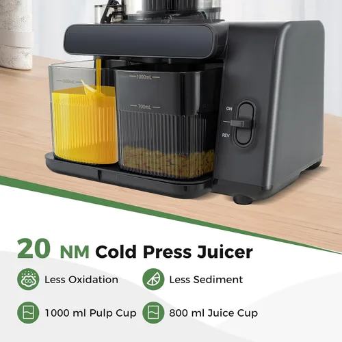 Vista 3 de ARLIME Exprimidor de prensa en frío, exprimidor de masticación lenta con canal de alimentación grande de 5.3 pulgadas, extractor de jugo con botón
