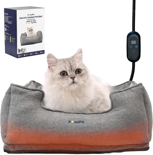 PAWSPIK Cama térmica para gatos, cama térmica para perros en interiores, calentador eléctrico de cama para mascotas para gatos y perros (gris ceniza)