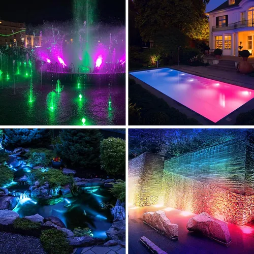 Vista 6 de T-SUN Luz LED para estanque, 3 lámparas de cabeza, sumergibles, luces LED para estanque, cambio de color, luz de estanque de jardín con control