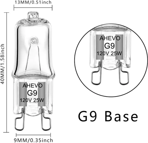 Vista 2 de Bombilla halógena G9 de 25 W, 120 V, T4, tipo JCD, base G9, 2 pines, repuesto para candelabros, colgantes, luces de gabinete, regulable, blanco
