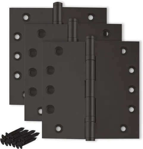 Vista 26 de Bisagra de puerta de latón macizo, rodamiento de bolas resistente, 5 x 5 pulgadas, juego de 2 bisagras (latón antiguo)