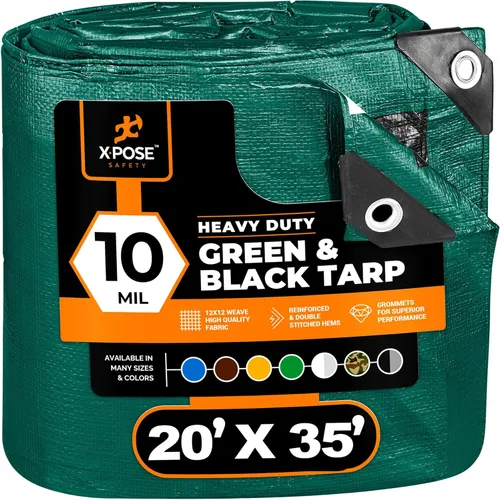 Vista 69 de Lona de Polietileno de Servicio Pesado - 5' X 7' - 10 Mil de Grosor Impermeable, Cubierta Protectora Bloqueadora de UV - Reversible Verde y Negro