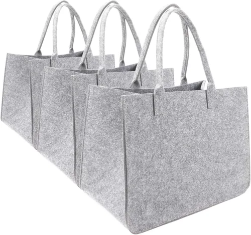 Vista 9 de Bolsa de fieltro, grande de 16 x 12 x 10 pulgadas, bolsas reutilizables color marrón claro, 3 piezas, bolsa de comestibles resistente con asas