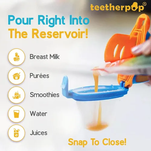 Vista 3 de Teetherpop Mordedor de silicona rellenable para bebés – Moldes de paletas de leche materna para la dentición con ranuras antiderrame – Mordedores