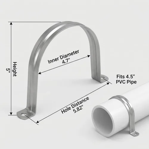 Vista 2 de QWORK Abrazadera de correa de tubo rígido de 4 pulgadas, paquete de 10 clips de tubo de soporte Strap-U, correa de acero inoxidable resistente