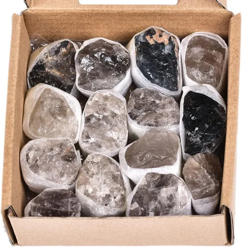 Vista 8 de JIC Gem Piedras curativas de cristal de turmalina negra de forma irregular, cristales de cuarzo rosa a granel, piedras en bruto, cristal