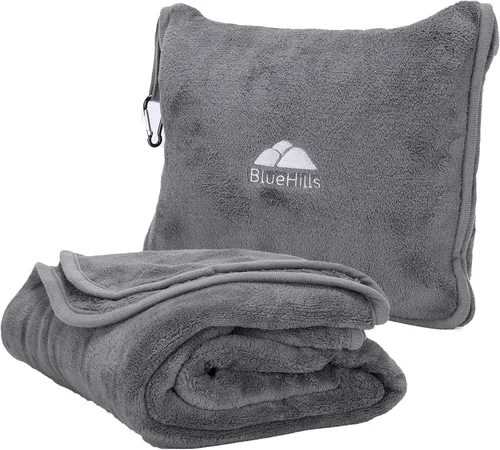 Vista 15 de BlueHills Manta de Viaje Suave Premium Almohada Manta de Avión Empaquetada en Bolsa Suave Funda de Almohada con Correa de Equipaje de Mano Clip