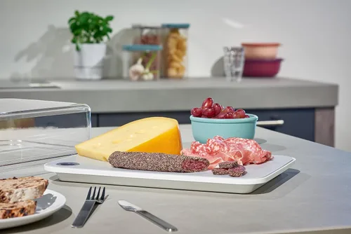 Vista 6 de Mepal Modula - Domo transparente para quesos con tabla de cortar gris integrada, apta para lavavajillas, 95 onzas, sin BPA, fabricada en Holanda