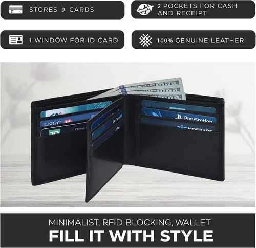 Vista 3 de Carteras RFID delgadas para hombres - Cartera de bolsillo frontal de piel genuina