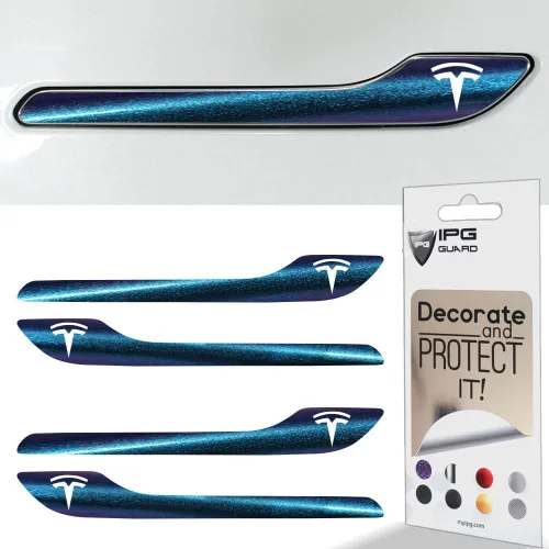 Vista 14 de IPG Kit de 4 calcomanías para manija de puerta de Tesla Model 3/Model Y (juego de 4) con logotipo de Tesla (fibra de carbono negra)