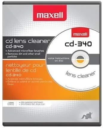 Maxell Reproductor de CD y estación de juego Limpiador de discos compacto CD-340 190048 CD/CD-ROM Limpiador de lentes láser (paquete de 2)