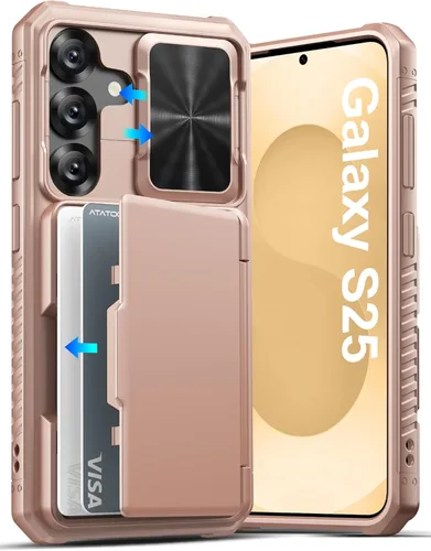 Vista 11 de ATATOO Funda tipo cartera para Samsung Galaxy S25, tarjetero integrado (3-5 tarjetas) [bloqueo RFID] y cubierta de cámara deslizante, protección
