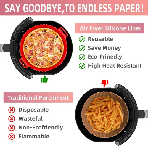 Vista 5 de AGSYFFD Sartén de silicona de silicona de 8.6 pulgadas, sartén de silicona para freidora de aire, sartén de silicona antiadherente, accesorios